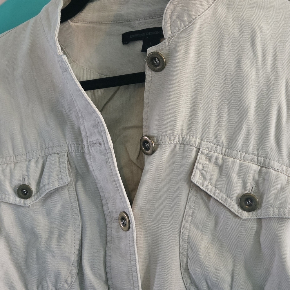 Vintage Womens Jacket Express Design Studio Button Down Beige Large - Picture 4 of 14